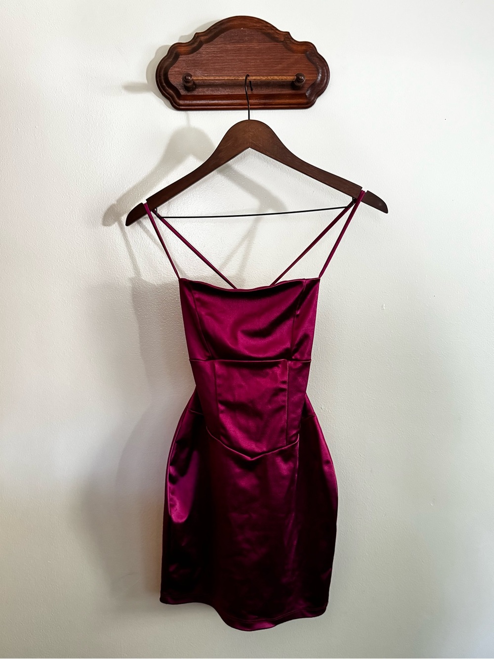 Satin Spaghetti-Strap Cocktail Dress in Wine